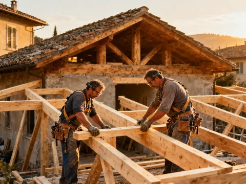 Posa di una struttura in legno in Italia