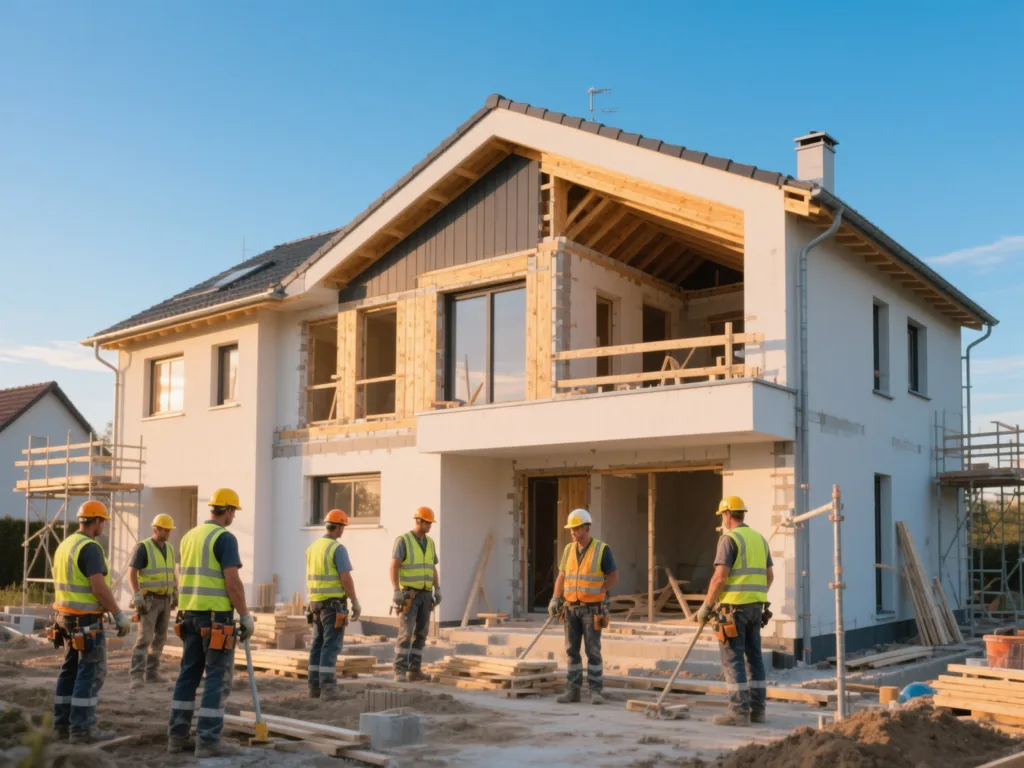 Chantier de construction sous lumière douce de fin de journée