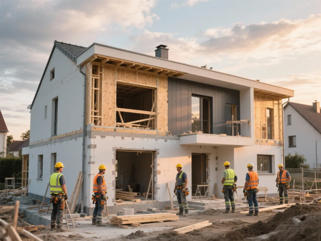 Chantier de construction sous lumière douce de fin de journée