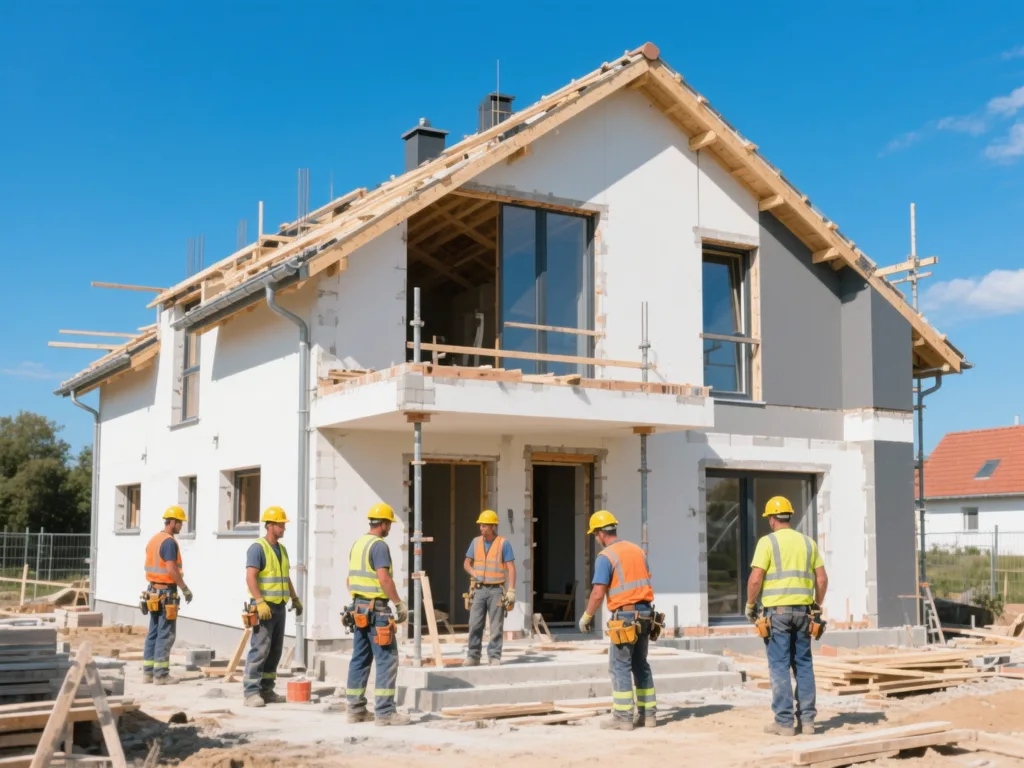 Chantier de construction sous lumière naturelle de midi