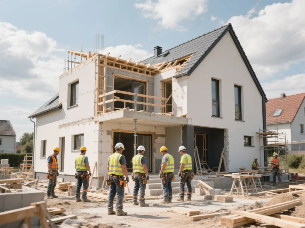 Chantier de construction sous lumière naturelle de midi