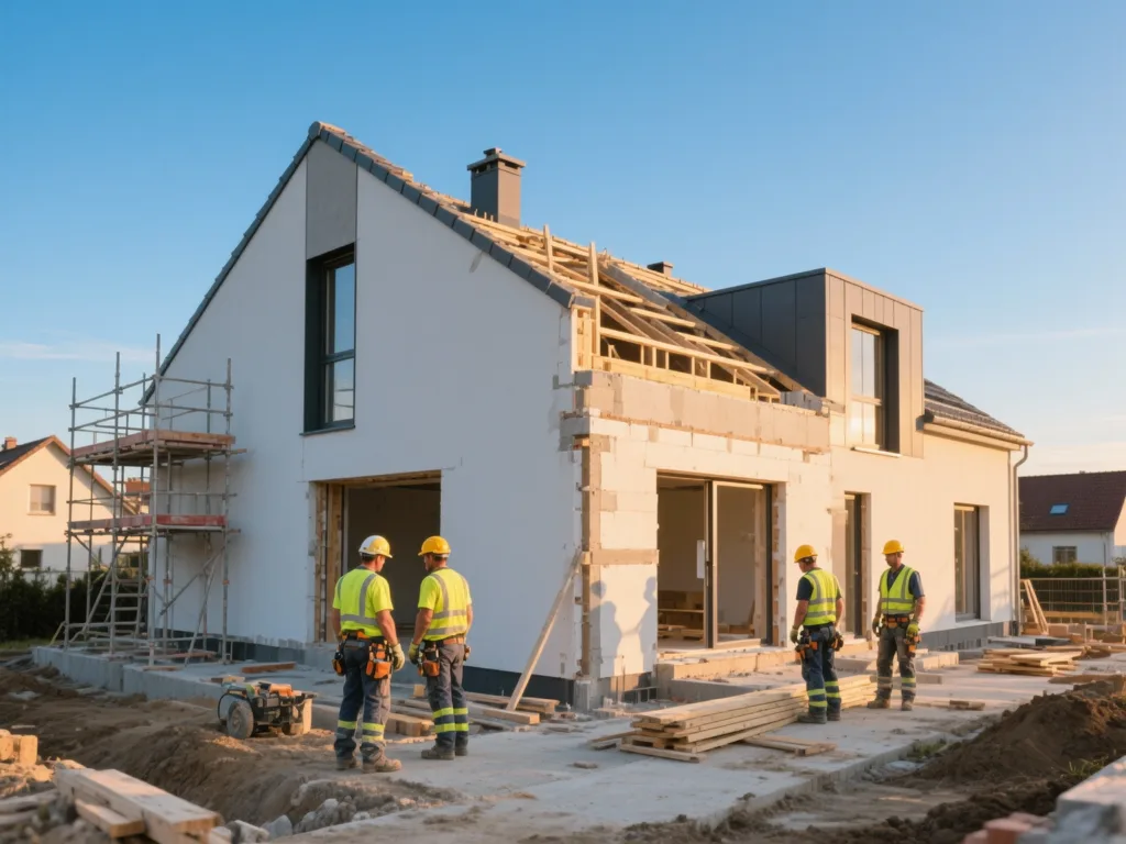 Chantier de construction sous lumière douce de fin de journée