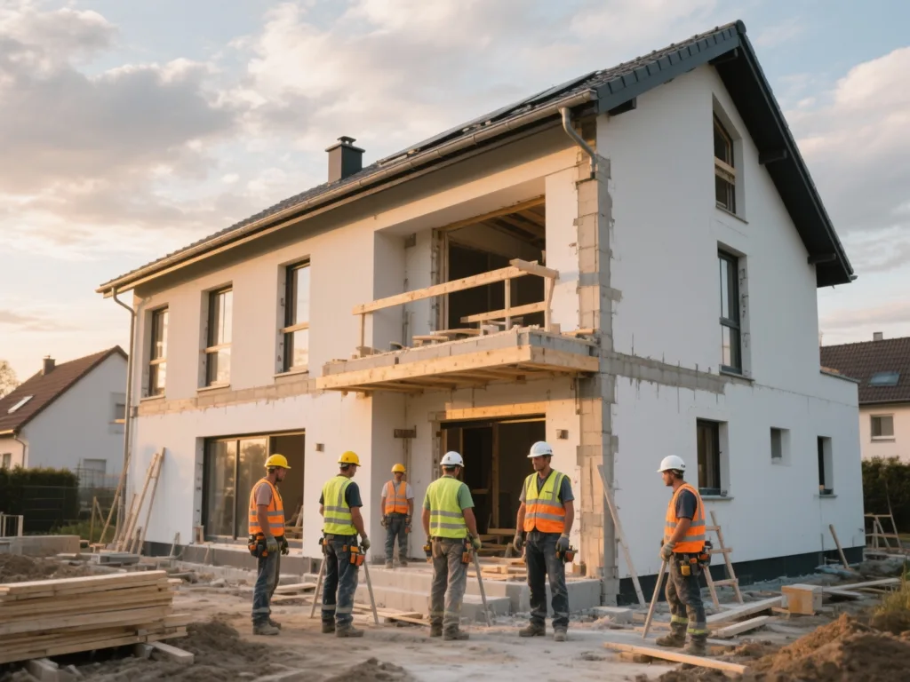 Chantier de construction sous lumière douce de fin de journée