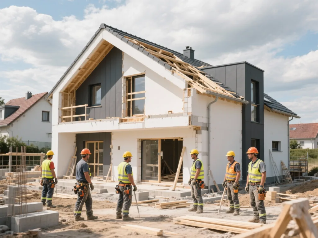 Chantier de construction sous lumière naturelle de midi