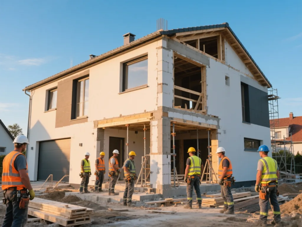 Chantier de construction sous lumière douce de fin de journée